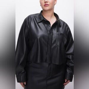 Good American Faux Leather Crop Button-Up Shirt NWT